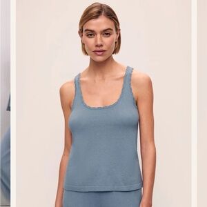 SET - Eberjey Fine Gauge Sweater Tank & Pant, Small, Color: Faded Denim
